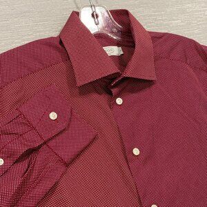 ETON Dress Shirt Mens Medium 15 3/4, 40 Slim Fit Red Tiny Dot Pattern 15.75